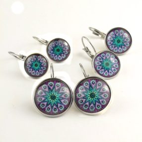   Nemesacél üveglencsés franciakapcsos fülbevaló - választható méretben - mandala (5041)