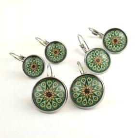   Nemesacél üveglencsés franciakapcsos fülbevaló - választható méretben - mandala (5042)