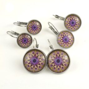   Nemesacél üveglencsés franciakapcsos fülbevaló - választható méretben - mandala (5043)