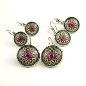   Nemesacél üveglencsés franciakapcsos fülbevaló - választható méretben - mandala (5046)