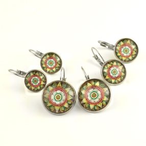 Nemesacél üveglencsés franciakapcsos fülbevaló - választható méretben - fraktál (4502)