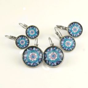 Nemesacél üveglencsés franciakapcsos fülbevaló - választható méretben - fraktál (4502)