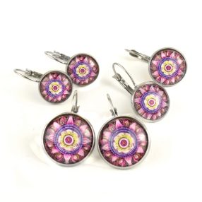   Nemesacél üveglencsés franciakapcsos fülbevaló - választható méretben - mandala (5067)
