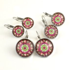   Nemesacél üveglencsés franciakapcsos fülbevaló - választható méretben - mandala (5068)