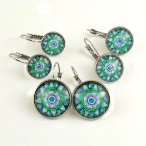   Nemesacél üveglencsés franciakapcsos fülbevaló - választható méretben - mandala (5069)