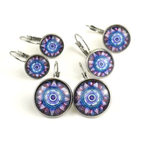   Nemesacél üveglencsés franciakapcsos fülbevaló - választható méretben - mandala (5070)