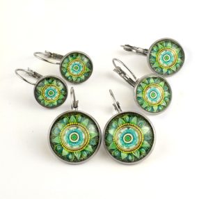   Nemesacél üveglencsés franciakapcsos fülbevaló - választható méretben - mandala (5071)