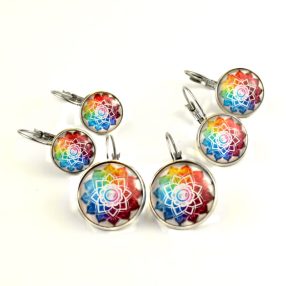 Nemesacél üveglencsés franciakapcsos fülbevaló - választható méretben - fraktál (4502)