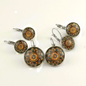 Nemesacél üveglencsés franciakapcsos fülbevaló - választható méretben - fraktál (4502)