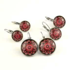 Nemesacél üveglencsés franciakapcsos fülbevaló - választható méretben - fraktál (4502)