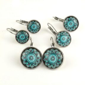   Nemesacél üveglencsés franciakapcsos fülbevaló - választható méretben - mandala (5080)