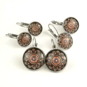   Nemesacél üveglencsés franciakapcsos fülbevaló - választható méretben - mandala (5081)