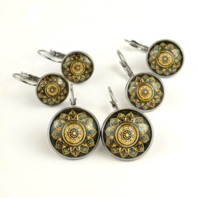   Nemesacél üveglencsés franciakapcsos fülbevaló - választható méretben - mandala (5082)