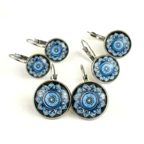   Nemesacél üveglencsés franciakapcsos fülbevaló - választható méretben - mandala (5083)