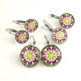   Nemesacél üveglencsés franciakapcsos fülbevaló - választható méretben - mandala (5085)