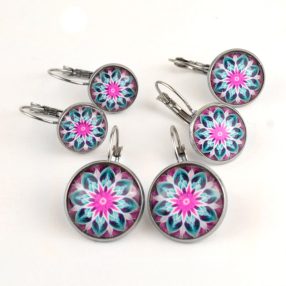   Nemesacél üveglencsés franciakapcsos fülbevaló - választható méretben - mandala (5086)