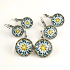   Nemesacél üveglencsés franciakapcsos fülbevaló - választható méretben - mandala (5087)