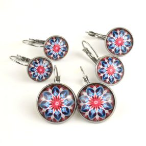   Nemesacél üveglencsés franciakapcsos fülbevaló - választható méretben - mandala (5088)