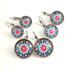   Nemesacél üveglencsés franciakapcsos fülbevaló - választható méretben - mandala (5089)