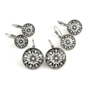 Nemesacél üveglencsés franciakapcsos fülbevaló - választható méretben - fraktál (4502)