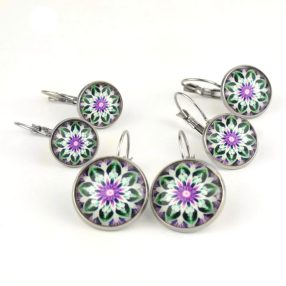 Nemesacél üveglencsés franciakapcsos fülbevaló - választható méretben - fraktál (4502)