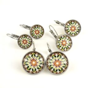 Nemesacél üveglencsés franciakapcsos fülbevaló - választható méretben - fraktál (4502)