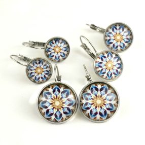 Nemesacél üveglencsés franciakapcsos fülbevaló - választható méretben - fraktál (4502)