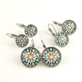 Nemesacél üveglencsés franciakapcsos fülbevaló - választható méretben - fraktál (4502)