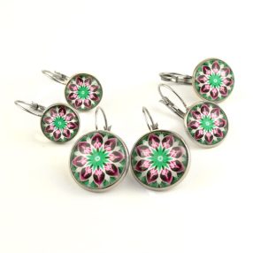 Nemesacél üveglencsés franciakapcsos fülbevaló - választható méretben - fraktál (4502)