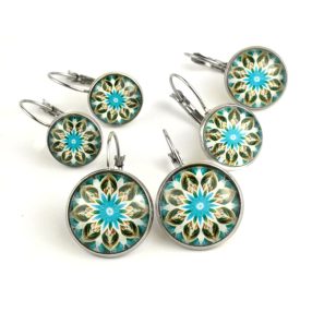 Nemesacél üveglencsés franciakapcsos fülbevaló - választható méretben - fraktál (4502)