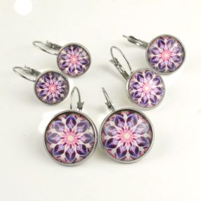 Nemesacél üveglencsés franciakapcsos fülbevaló - választható méretben - fraktál (4502)