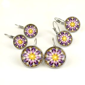 Nemesacél üveglencsés franciakapcsos fülbevaló - választható méretben - fraktál (4502)