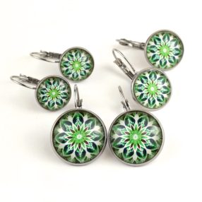 Nemesacél üveglencsés franciakapcsos fülbevaló - választható méretben - fraktál (4502)