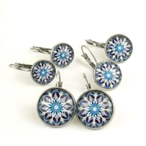 Nemesacél üveglencsés franciakapcsos fülbevaló - választható méretben - fraktál (4502)