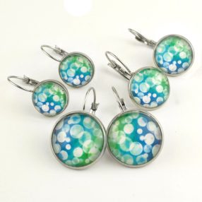   Nemesacél üveglencsés franciakapcsos fülbevaló - választható méretben - buborékos (5502)