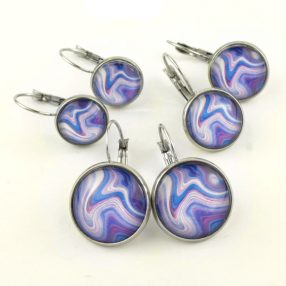   Nemesacél üveglencsés franciakapcsos fülbevaló - választható méretben - achát mintás (5507)