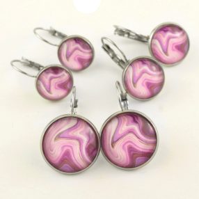   Nemesacél üveglencsés franciakapcsos fülbevaló - választható méretben - achát mintás (5509)