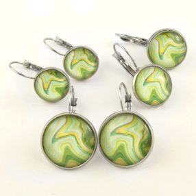   Nemesacél üveglencsés franciakapcsos fülbevaló - választható méretben - achát mintás (5511)