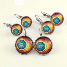   Nemesacél üveglencsés franciakapcsos fülbevaló - választható méretben - absztrakt mintás (5513)