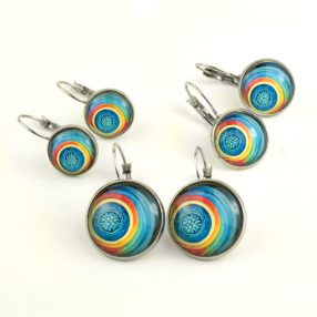   Nemesacél üveglencsés franciakapcsos fülbevaló - választható méretben - absztrakt mintás (5514)