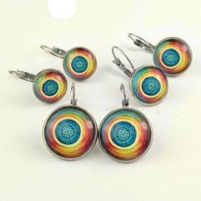 Nemesacél üveglencsés franciakapcsos fülbevaló - választható méretben - absztrakt mintás (5513)