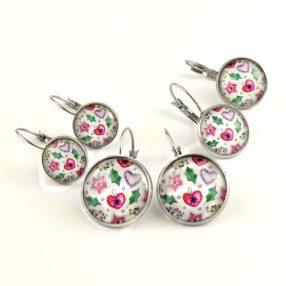 Nemesacél üveglencsés franciakapcsos fülbevaló - választható méretben - absztrakt mintás (5513)