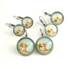 Nemesacél üveglencsés franciakapcsos fülbevaló - választható méretben - fraktál (4502)