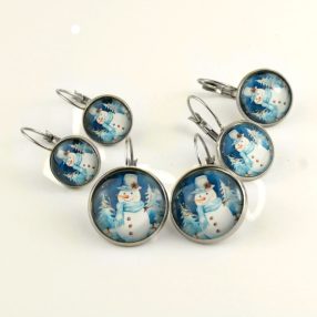 Nemesacél üveglencsés franciakapcsos fülbevaló - választható méretben - absztrakt mintás (5513)