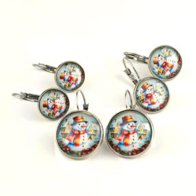 Nemesacél üveglencsés franciakapcsos fülbevaló - választható méretben - absztrakt mintás (5513)