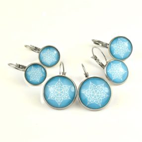 Nemesacél üveglencsés franciakapcsos fülbevaló - választható méretben - absztrakt mintás (5513)