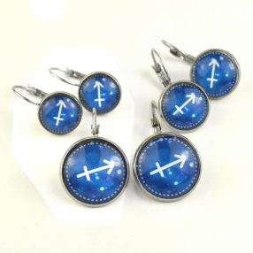   Nemesacél üveglencsés franciakapcsos fülbevaló - választható méretben - horoszkóp, csillagjegy - nyilas (9008)