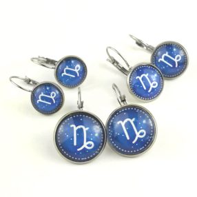   Nemesacél üveglencsés franciakapcsos fülbevaló - választható méretben - horoszkóp, csillagjegy - bak (9009)