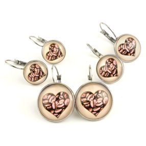   Nemesacél üveglencsés franciakapcsos fülbevaló - választható méretben - ha nagyon szereted a kávét - kávé / szív (9700)