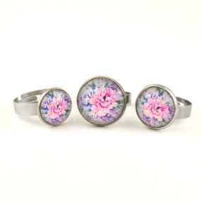   Nemesacél üveglencsés gyűrű - választható méretben - virágmintás (3403)